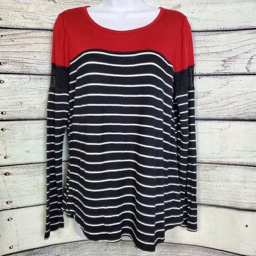 Maurices 24/7 Women’s Red/Black Stripe Long Sleeve Top Size S